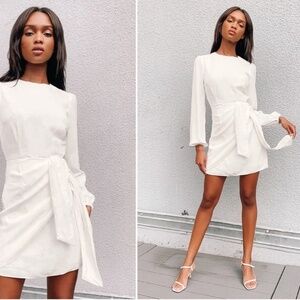LULU's Bachelorette Engagement Bridal Sexy Long Sleeve Wrap Mini Dress